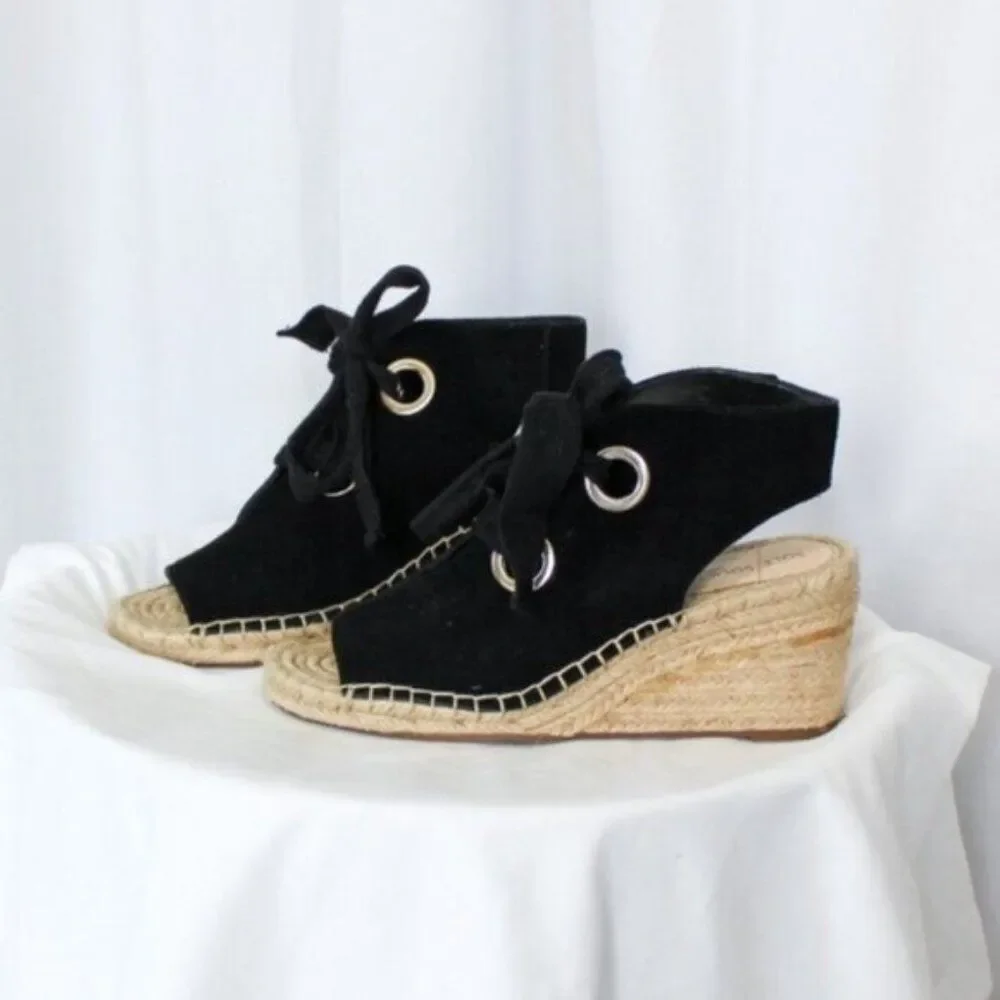 Sole Society Women Shoes Sole Society Suede Lace-Up Wedges Cambrine Black 10